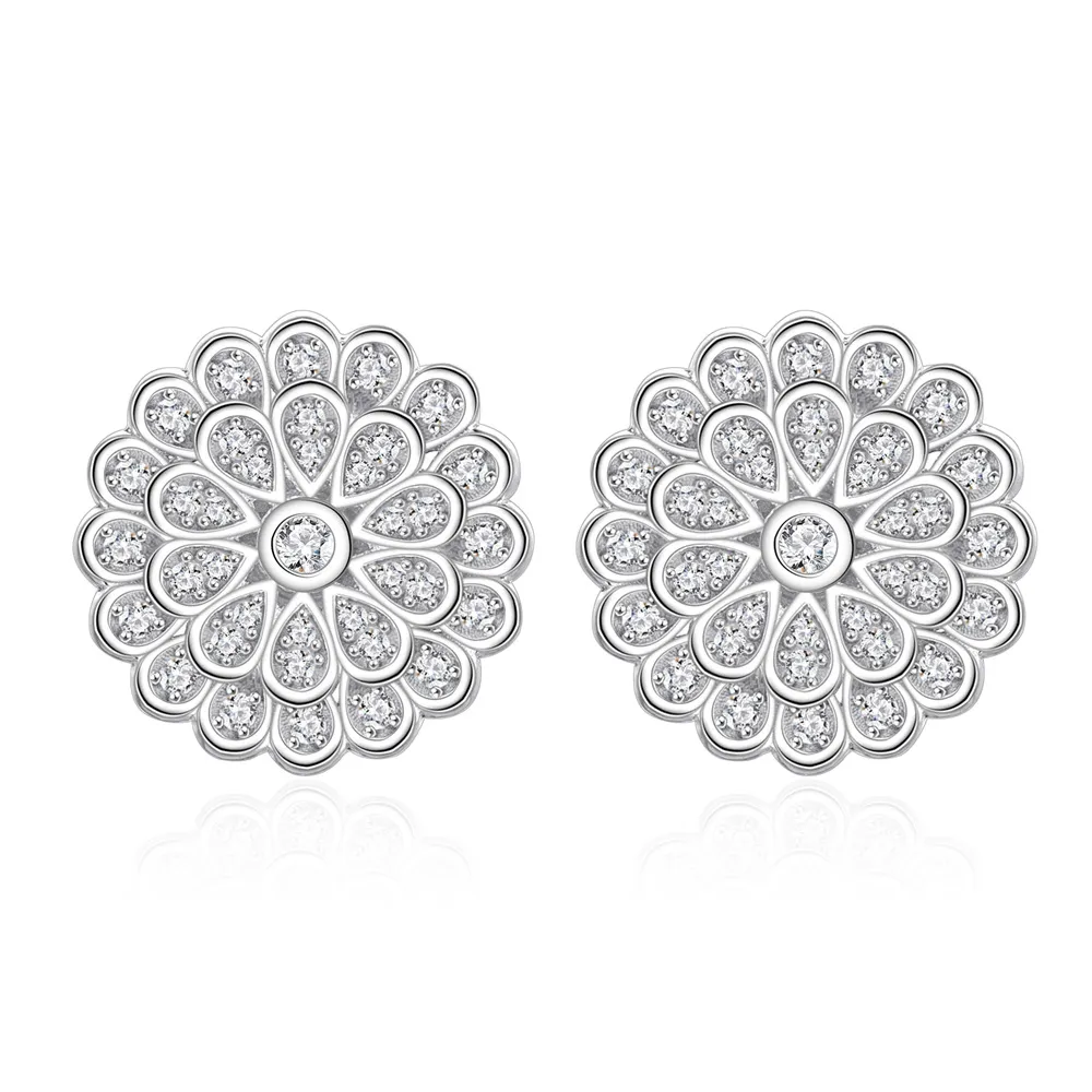 925 Sterling Silver Double-Layer Flower CZ Stud Earring 40200582 925 Sterling Silver Double-Layer Flower CZ Stud Earring 40200582