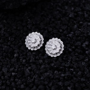 925 Sterling Silver Double-Layer Flower CZ Stud Earring 40200582 925 Sterling Silver Double-Layer Flower CZ Stud Earring 40200582