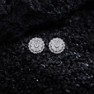 925 Sterling Silver Double-Layer Flower CZ Stud Earring 40200582 925 Sterling Silver Double-Layer Flower CZ Stud Earring 40200582