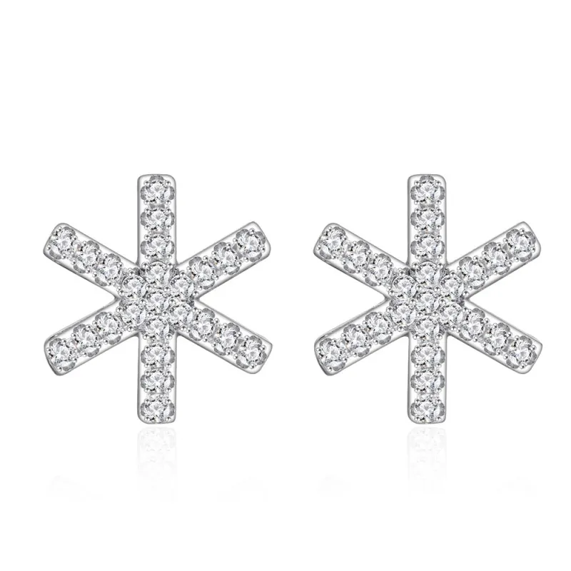 925 Sterling Silver Snowflake CZ Stud Earring 40200583