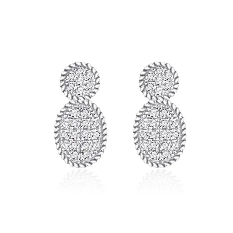 925 Sterling Silver Oval Geometric Pave CZ Earring 40200584