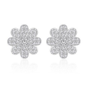 925 Sterling Silver Daisy Pave CZ Floral Stud Earring 40200585 925 Sterling Silver Daisy Pave CZ Floral Stud Earring 40200585