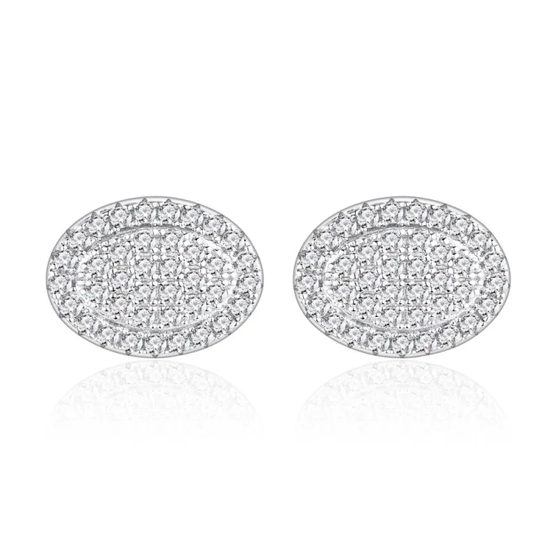 925 Sterling Silver Oval Pave CZ Stud Earring 40200586