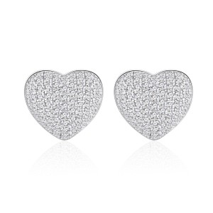 925 Sterling Silver Pave Heart CZ Stud Earring 40200587
