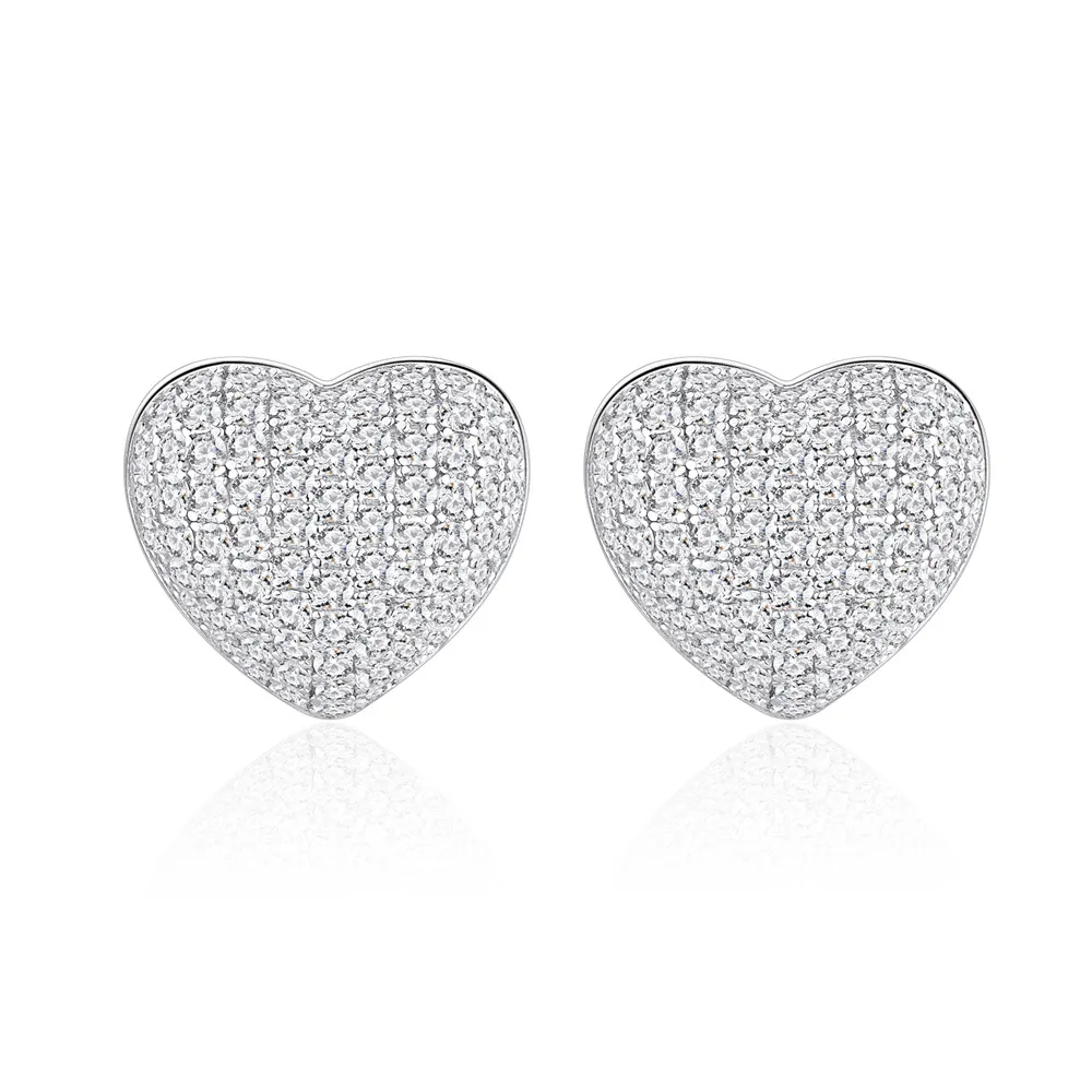 925 Sterling Silver Pave Heart CZ Stud Earring 40200587