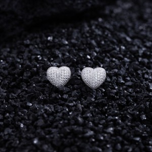 925 Sterling Silver Pave Heart CZ Stud Earring 40200587