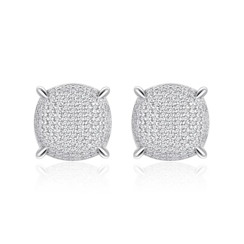 925 Sterling Silver Cushion Pave CZ Stud Earring 40200588