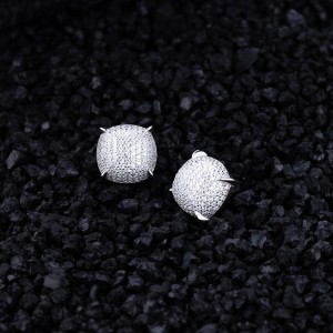 925 Sterling Silver Cushion Pave CZ Stud Earring 40200588