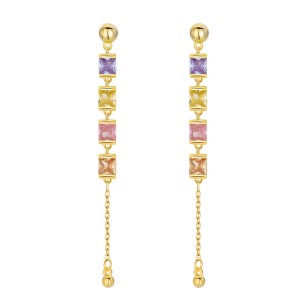 925 Sterling Silver Colorful Cube Tassel Earring 40200590