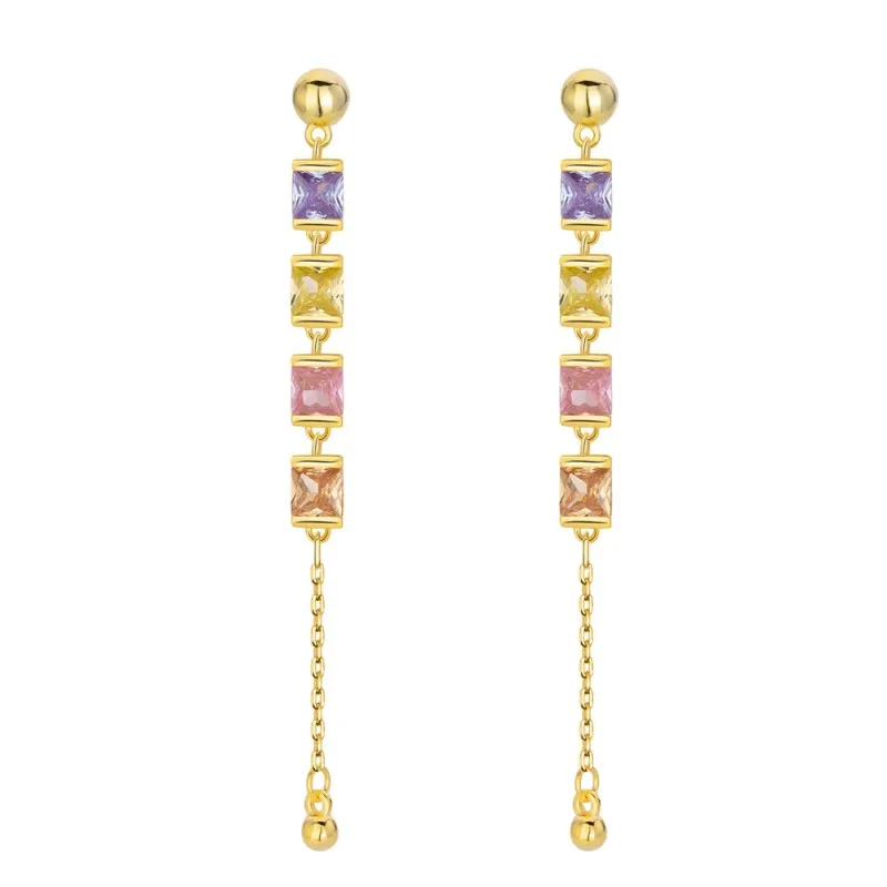 925 Sterling Silver Colorful Cube Tassel Earring 40200590