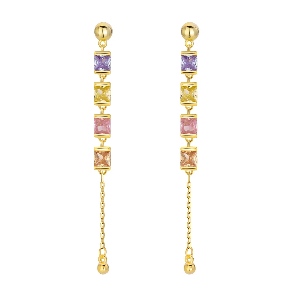925 Sterling Silver Colorful Cube Tassel Earring 40200590