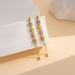 925 Sterling Silver Colorful Cube Tassel Earring 40200590