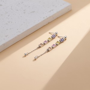 925 Sterling Silver Colorful Cube Tassel Earring 40200590