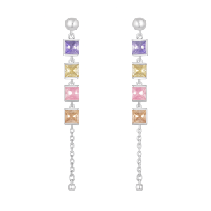925 Sterling Silver Colorful Cube Tassel Earring 40200590