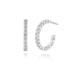 925 Sterling Silver Row-Set Zircon Hoop Earring 40200591