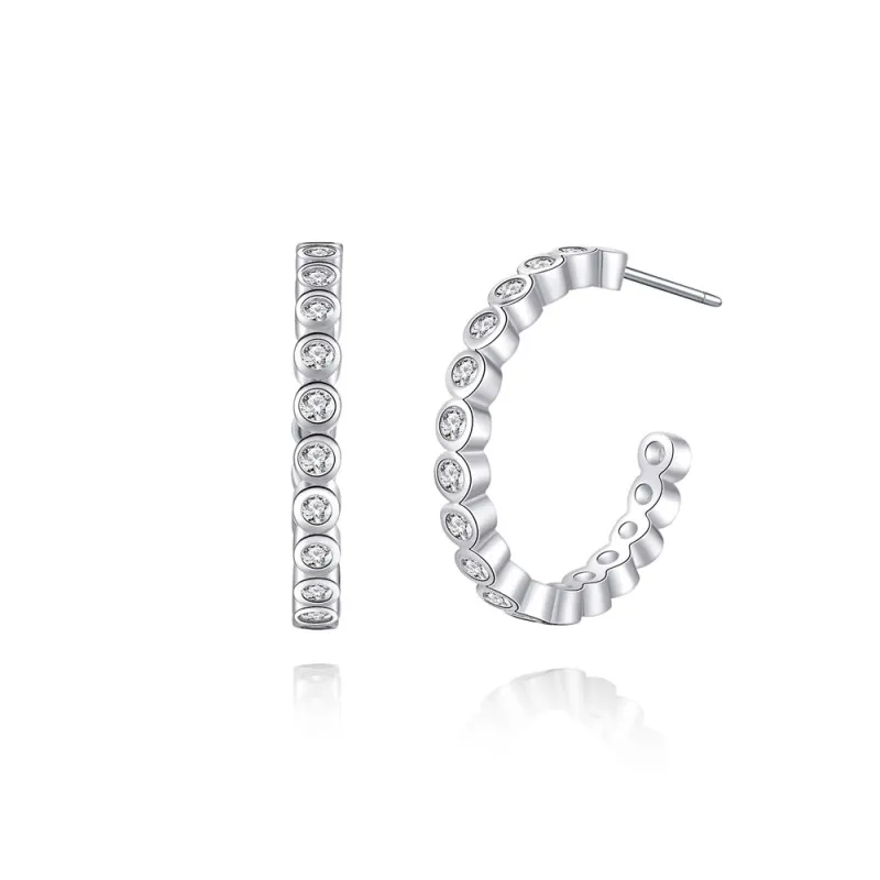 925 Sterling Silver Row-Set Zircon Hoop Earring 40200591