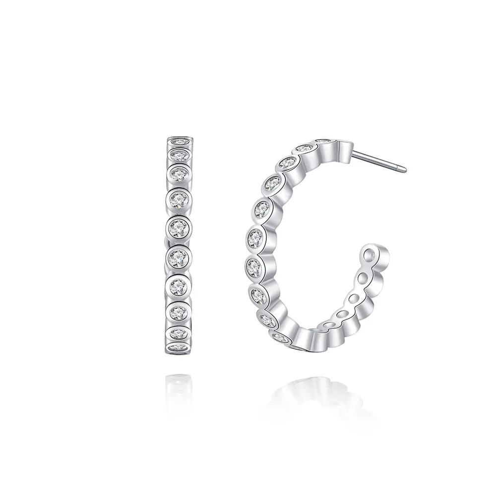 925 Sterling Silver Row-Set Zircon Hoop Earring 40200591