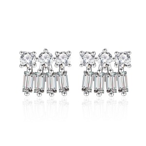 925 Sterling Silver Row-Set Zircon Stud Earring 40200592