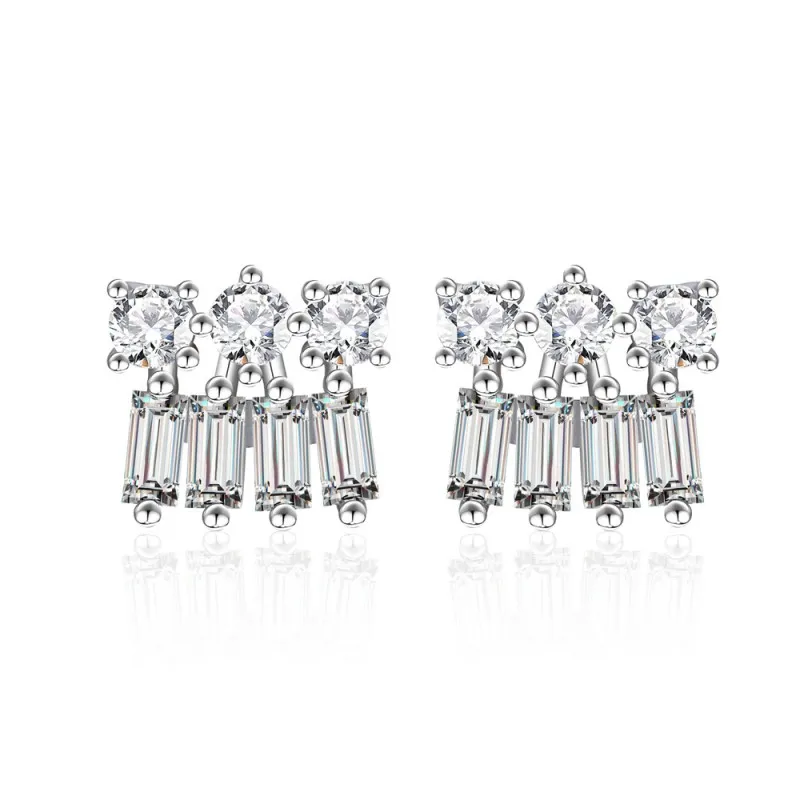925 Sterling Silver Row-Set Zircon Stud Earring 40200592