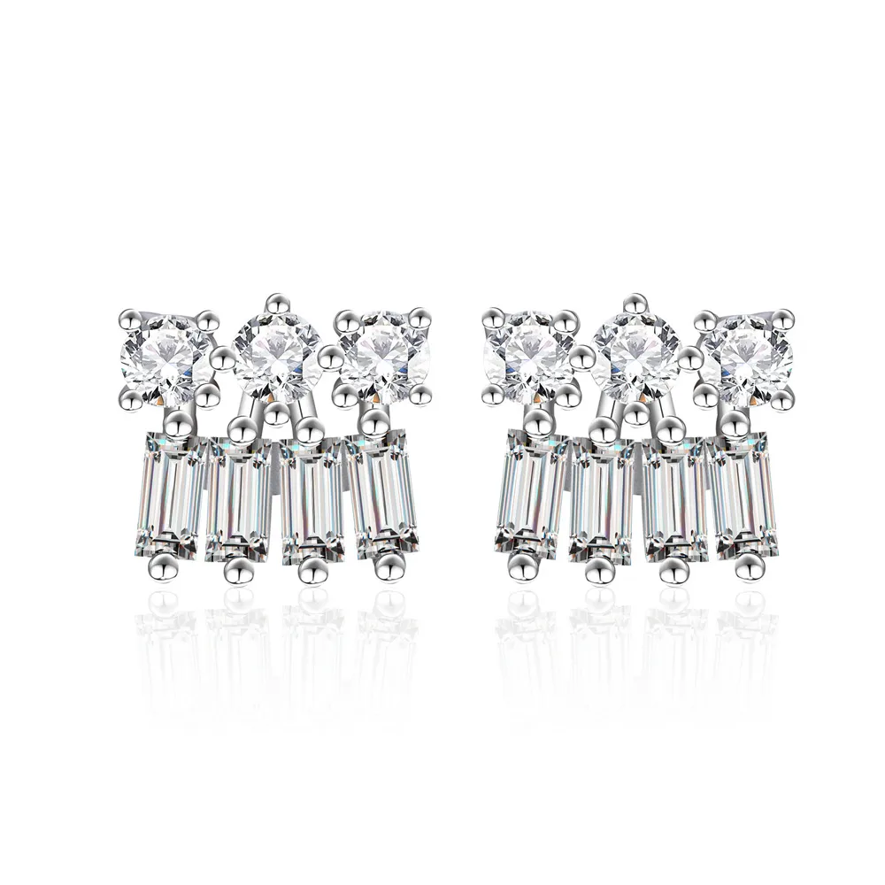 925 Sterling Silver Row-Set Zircon Stud Earring 40200592