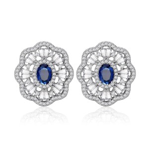 925 Sterling Silver Sapphire Flower Stud Earring 40200594