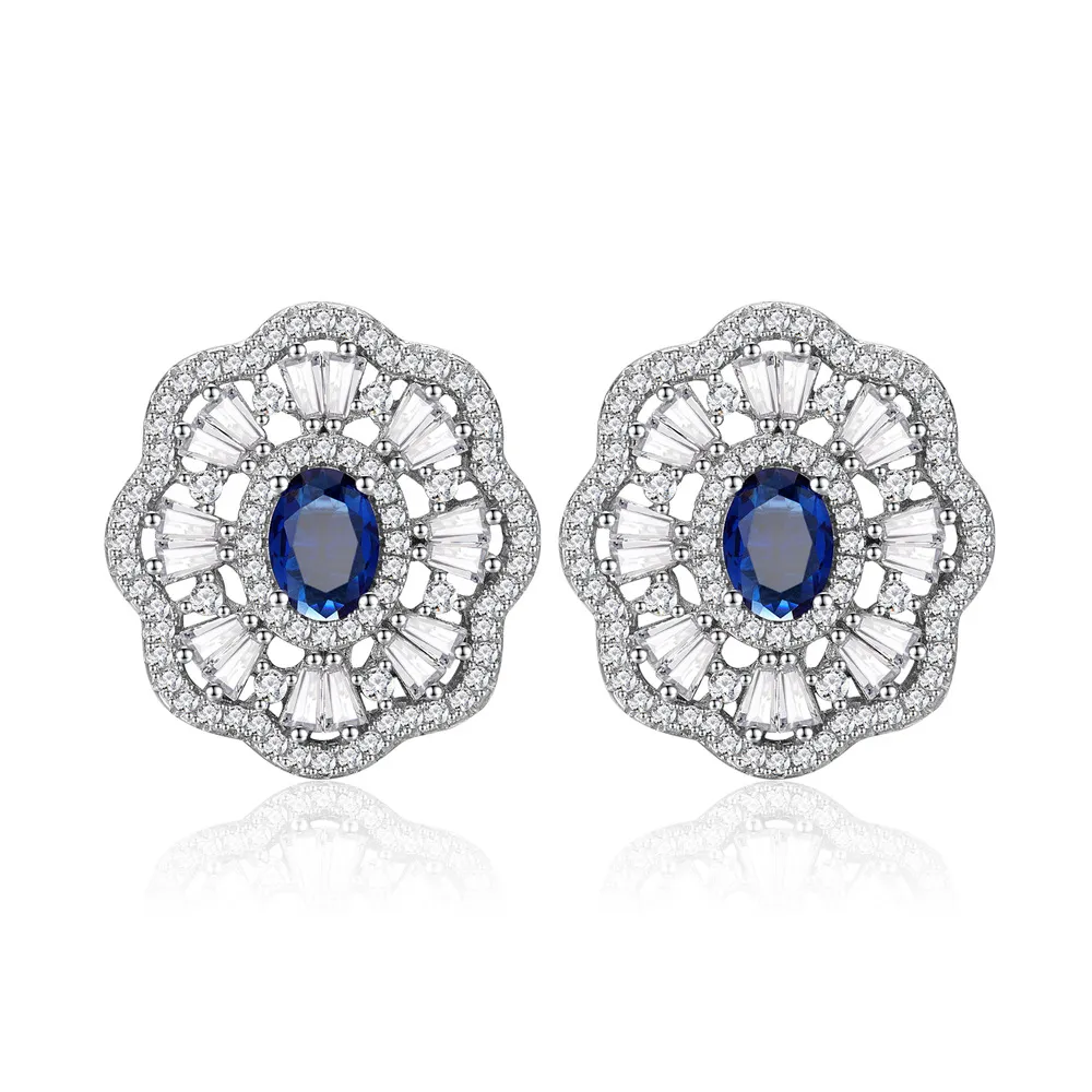 925 Sterling Silver Sapphire Flower Stud Earring 40200594