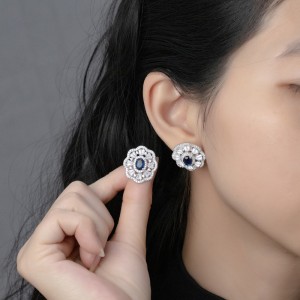 925 Sterling Silver Sapphire Flower Stud Earring 40200594