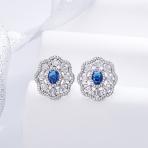 925 Sterling Silver Sapphire Flower Stud Earring 40200594