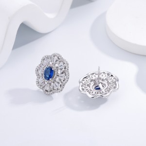925 Sterling Silver Sapphire Flower Stud Earring 40200594