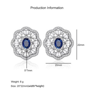 925 Sterling Silver Sapphire Flower Stud Earring 40200594