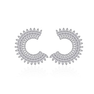 925 Sterling Silver Full Zircon Sunburst Stud Earring 40200596