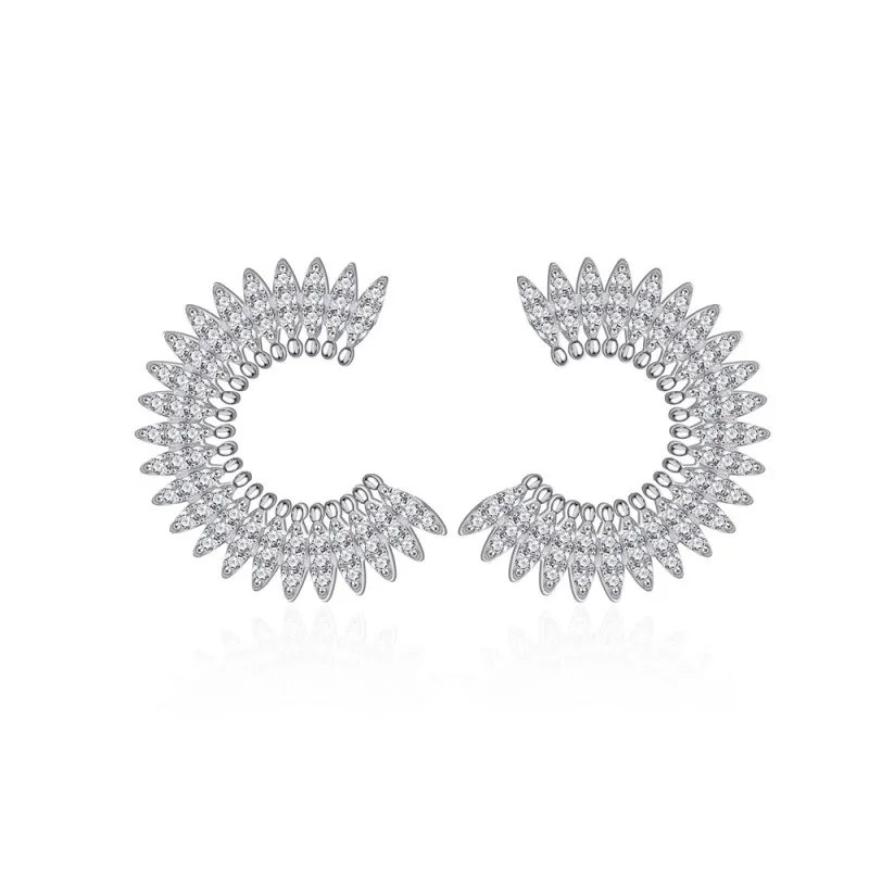 925 Sterling Silver Full Zircon Sunburst Stud Earring 40200596
