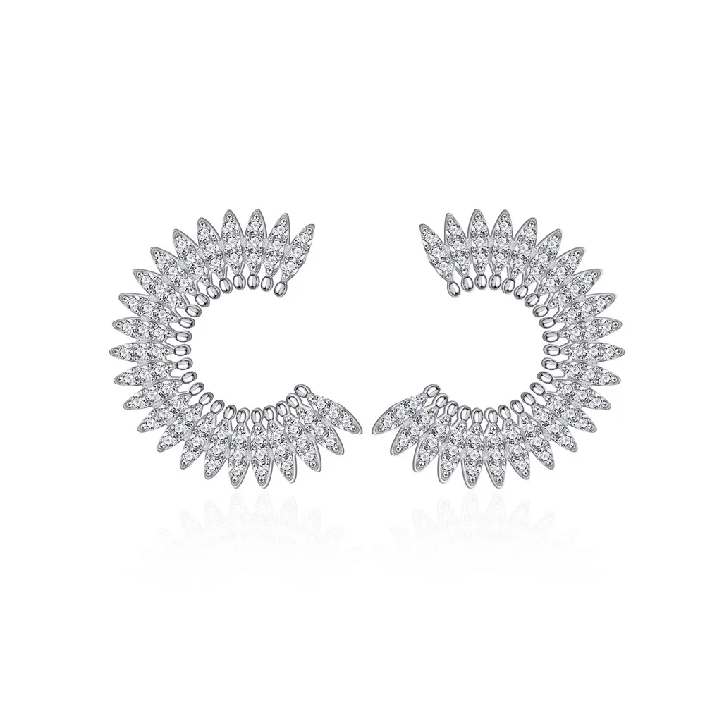 925 Sterling Silver Full Zircon Sunburst Stud Earring 40200596
