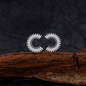 925 Sterling Silver Full Zircon Sunburst Stud Earring 40200596