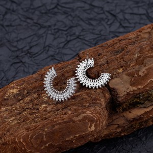 925 Sterling Silver Full Zircon Sunburst Stud Earring 40200596