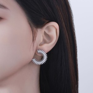 925 Sterling Silver Full Zircon Sunburst Stud Earring 40200596