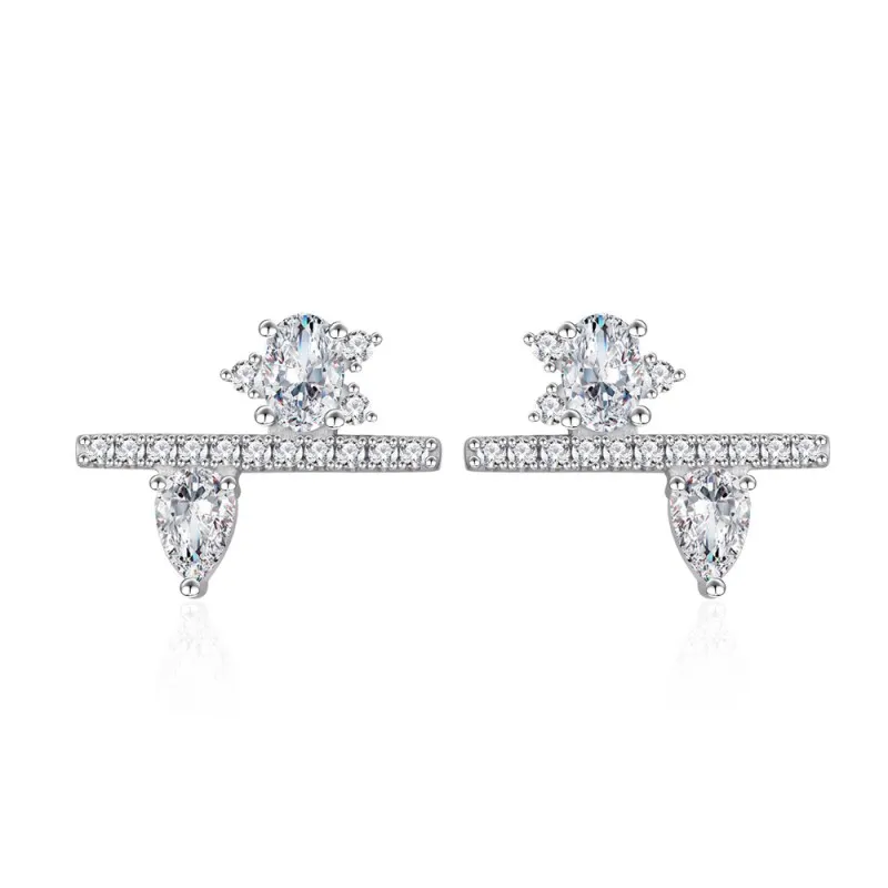 925 Sterling Silver Geometric Zircon Stud Earring 40200597