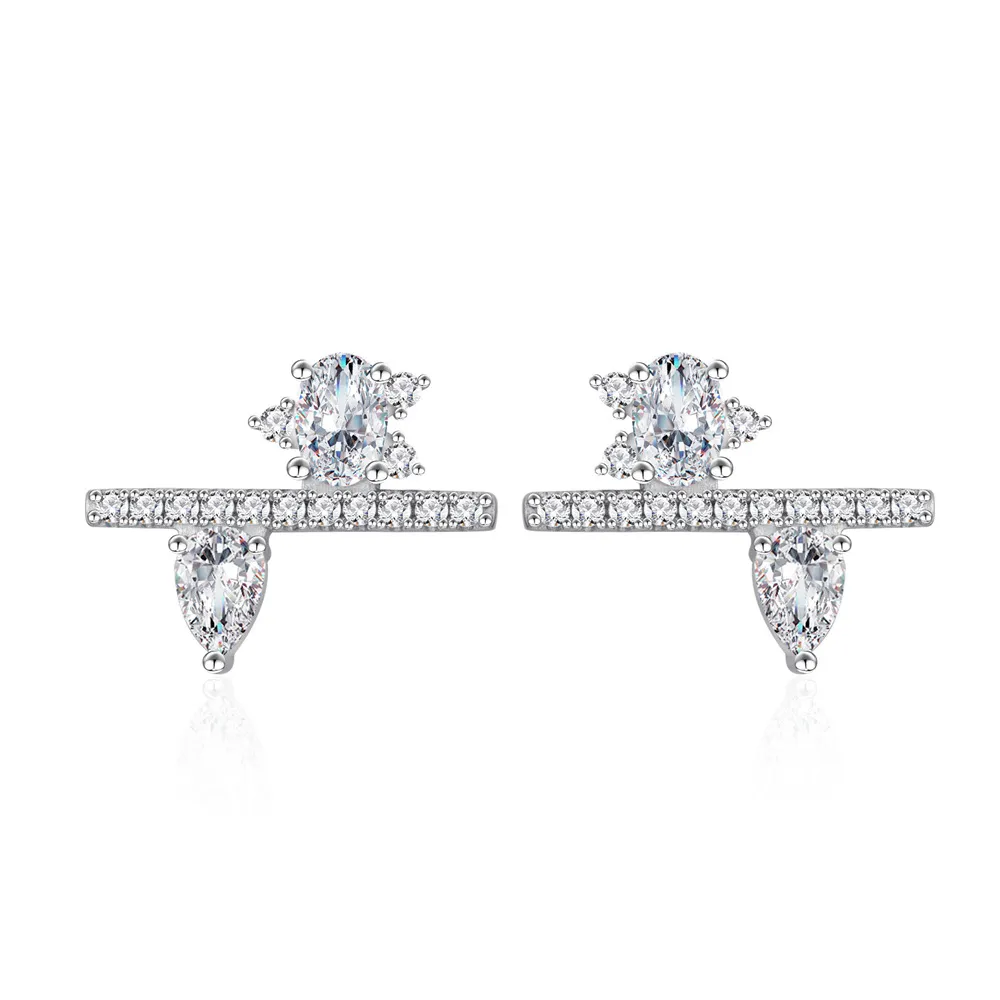 925 Sterling Silver Geometric Zircon Stud Earring 40200597