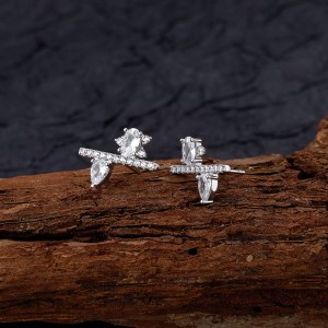 925 Sterling Silver Geometric Zircon Stud Earring 40200597