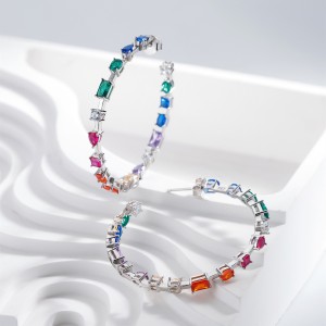925 Sterling Silver Rainbow Hoop Earring 40200598