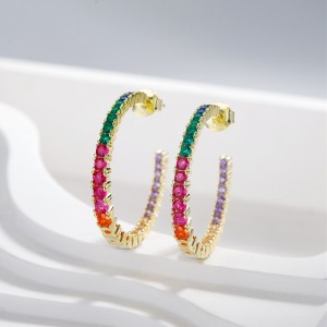 925 Sterling Silver Rainbow Zircon Hoop Earring 40200599