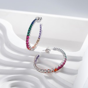 925 Sterling Silver Rainbow Zircon Hoop Earring 40200599