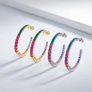 925 Sterling Silver Rainbow Zircon Hoop Earring 40200599