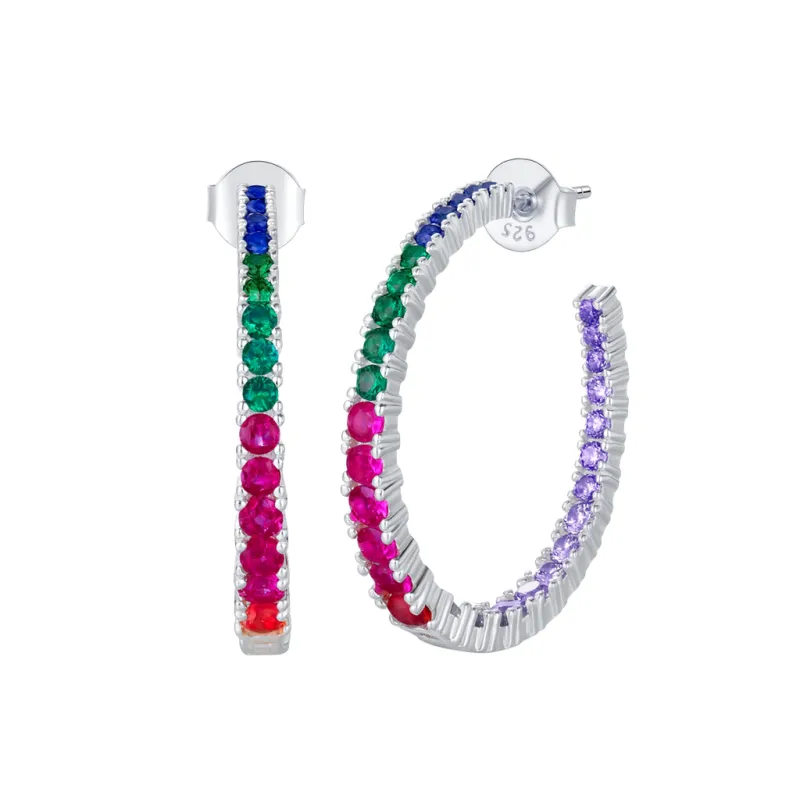 925 Sterling Silver Rainbow Zircon Hoop Earring 40200599