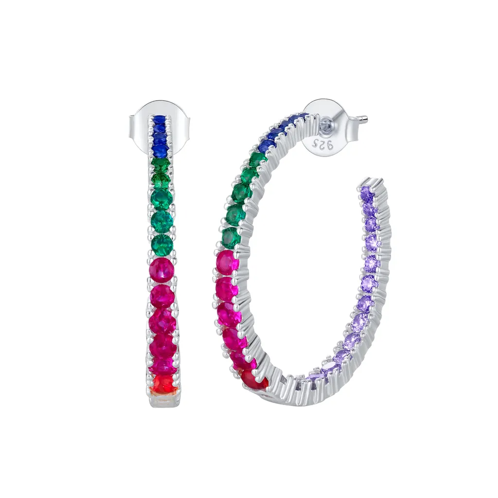 925 Sterling Silver Rainbow Zircon Hoop Earring 40200599