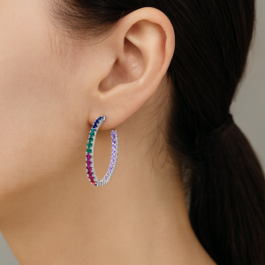 925 Sterling Silver Rainbow Zircon Hoop Earring 40200599