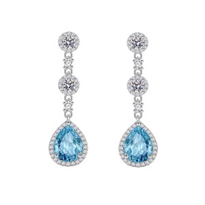 925 Sterling Silver Teardrop Topaz Dangle Stud Earring 40200600