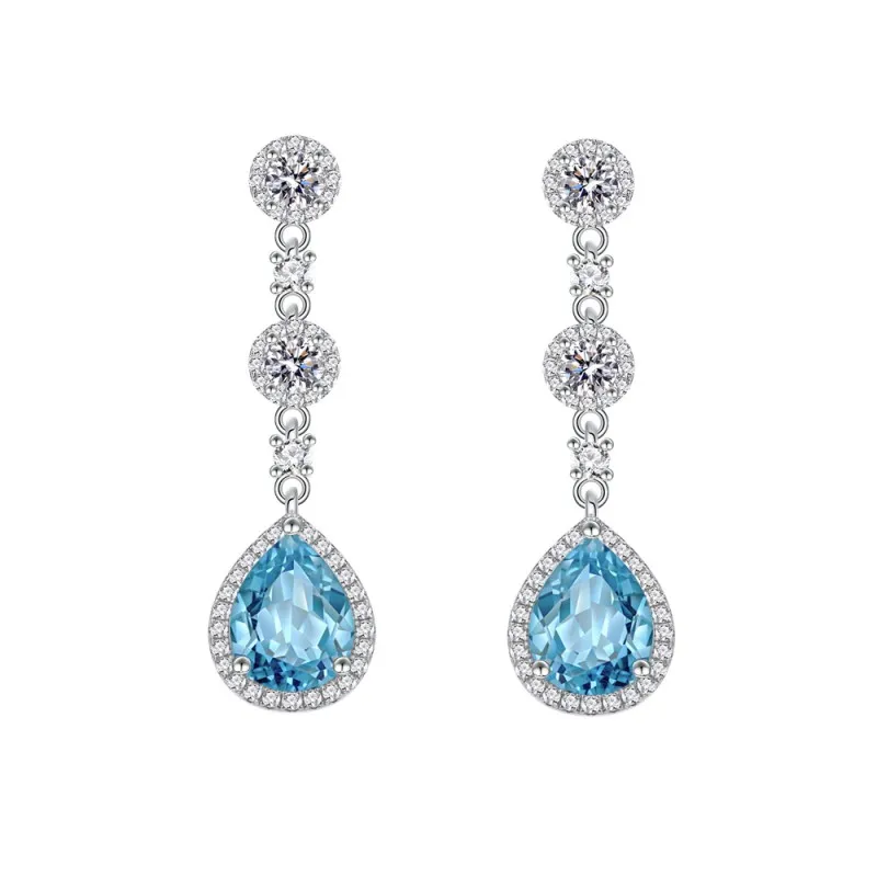 925 Sterling Silver Teardrop Topaz Dangle Stud Earring 40200600