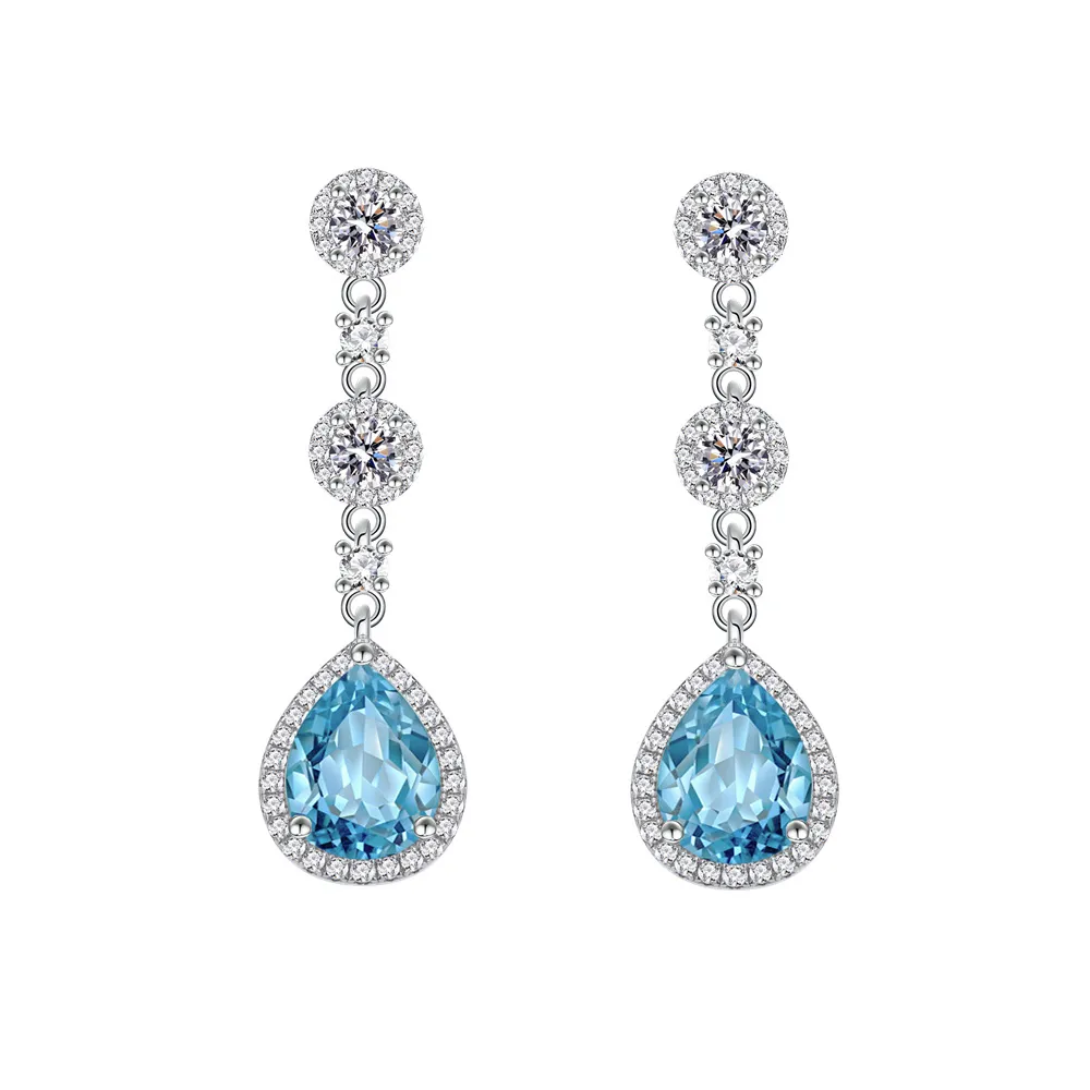 925 Sterling Silver Teardrop Topaz Dangle Stud Earring 40200600