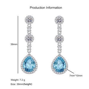 925 Sterling Silver Teardrop Topaz Dangle Stud Earring 40200600